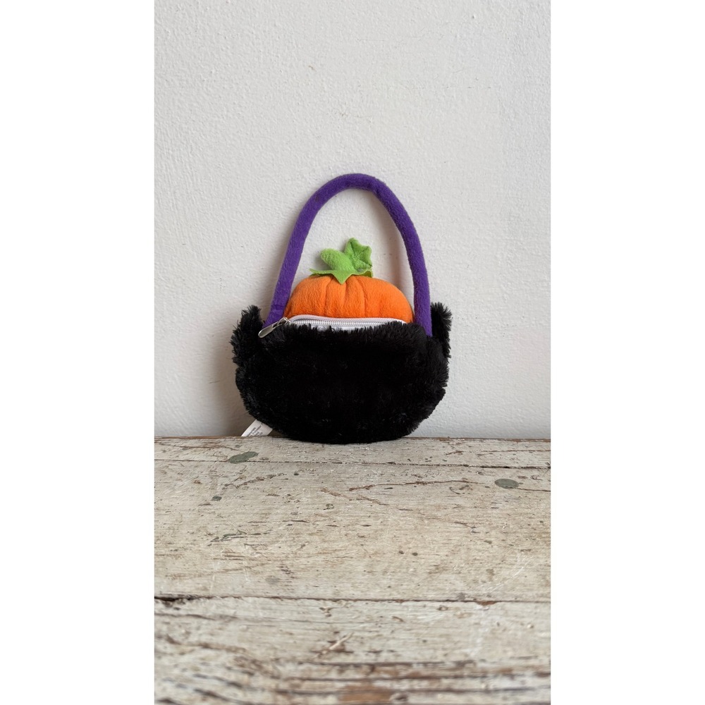 Crystal Temptations Black Cat Pumpkin Plush Halloween Handbag Purple Handle - Picture 3 of 7